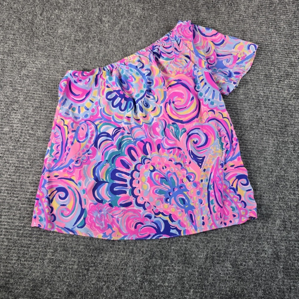 Lilly Pulitzer Women's One-Shoulder Silk Top, Size XXS,‎ Vibrant Multicolor
